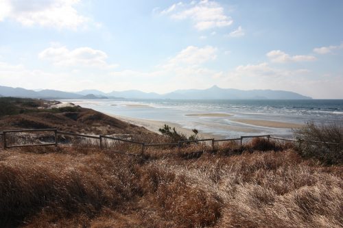 Point de vue sur les dunes de sable de Fukiagehama à Minamisatsuma, Kagoshima, Kyushu, Japon