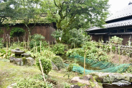 Le jardin du Minshuku Yamanosato, et son étang