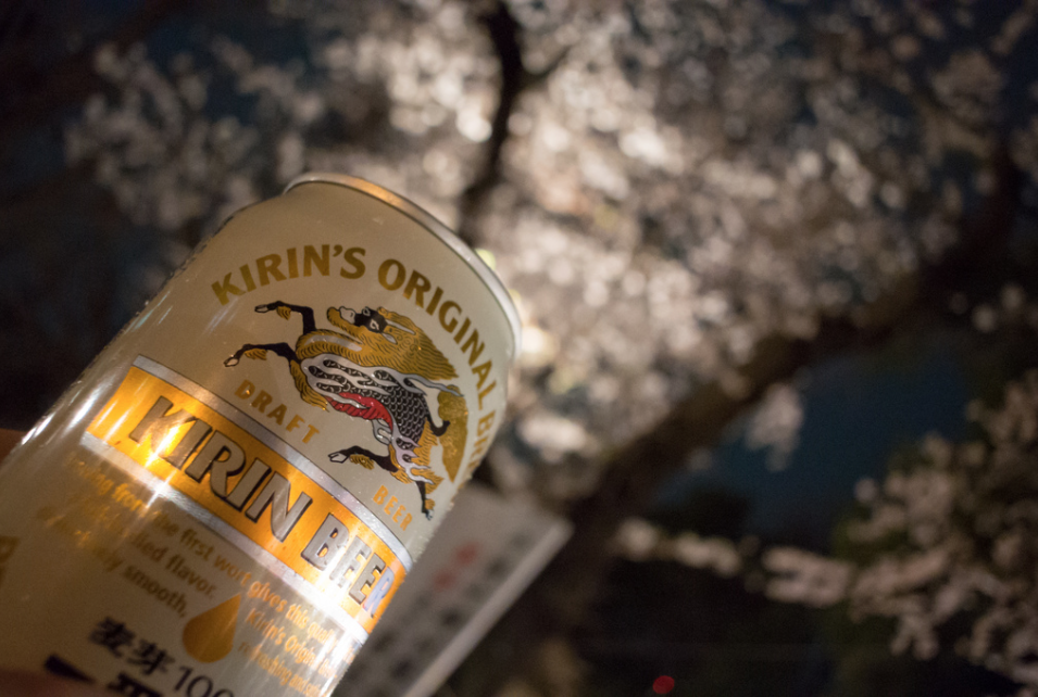 Cannette de bière sous les cerisiers