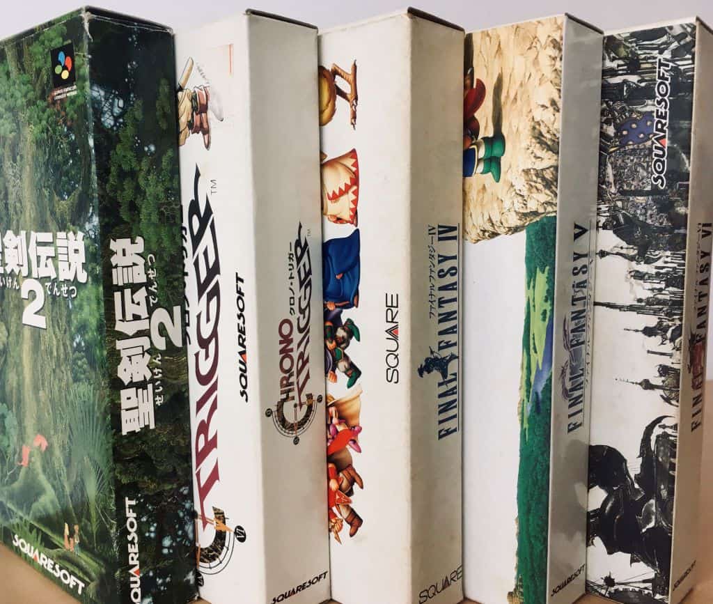 Des jeux de Squaresoft pour la Super Famicom : Seiken Densetsu 2 (Secret of Mana), Chrono Trigger, Final Fantasy IV (Final Fantasy II), Final Fantasy V, Final Fantasy VI (Final Fantasy III)