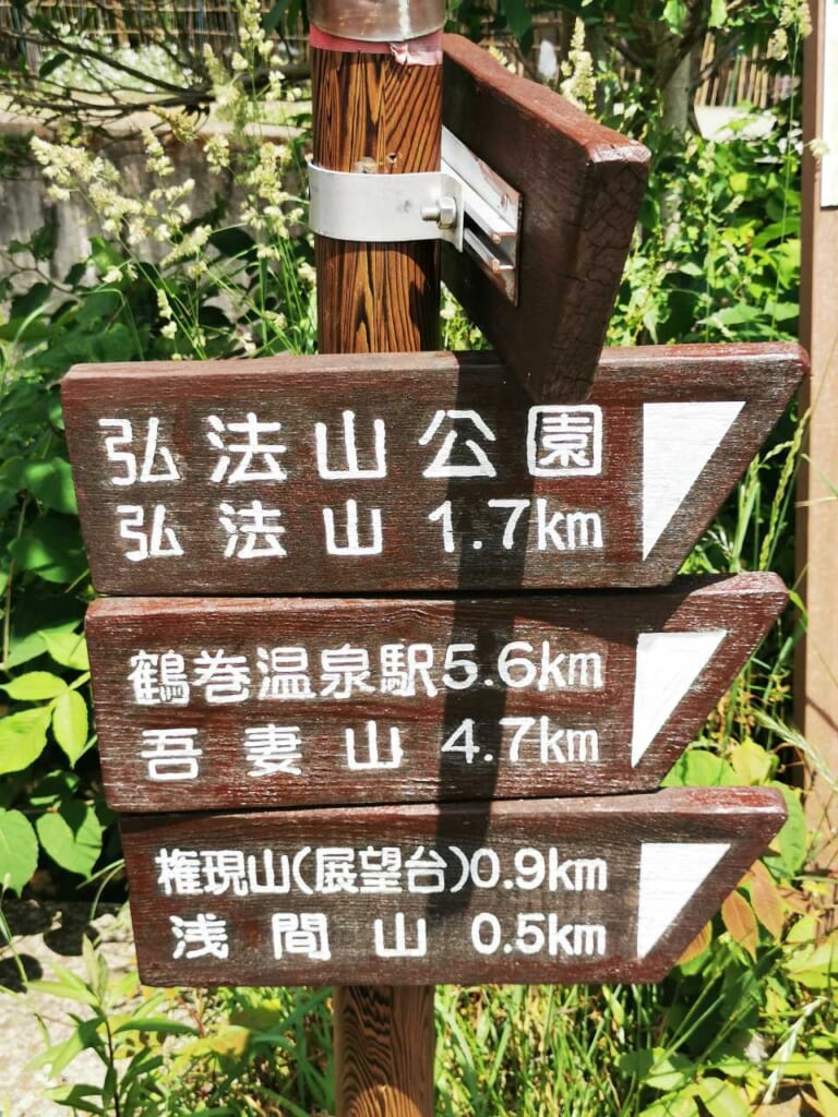 pancartes directionnelles indiquant les étapes de la randonnée du Mont Kobo