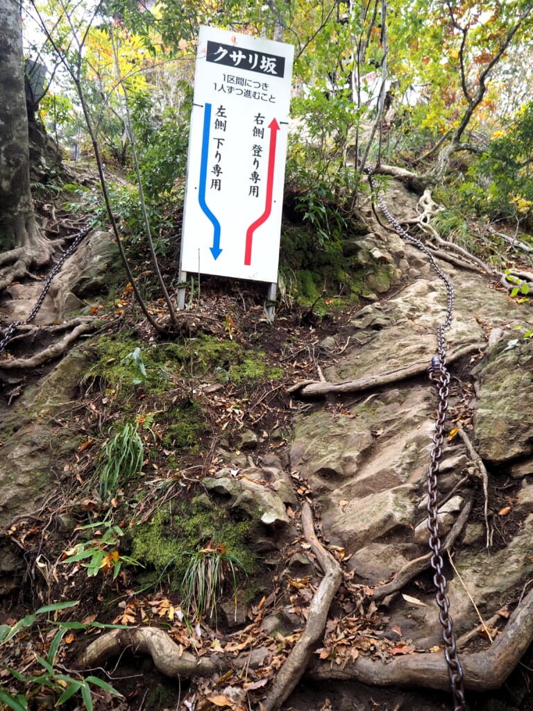 une chaîne indique la voie à suivre au mont Mitoku