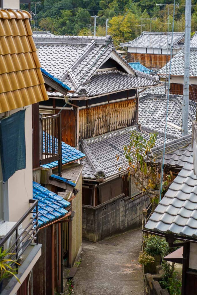 une rue bordées de maisons traditionnelles dans les montagnes du Japon