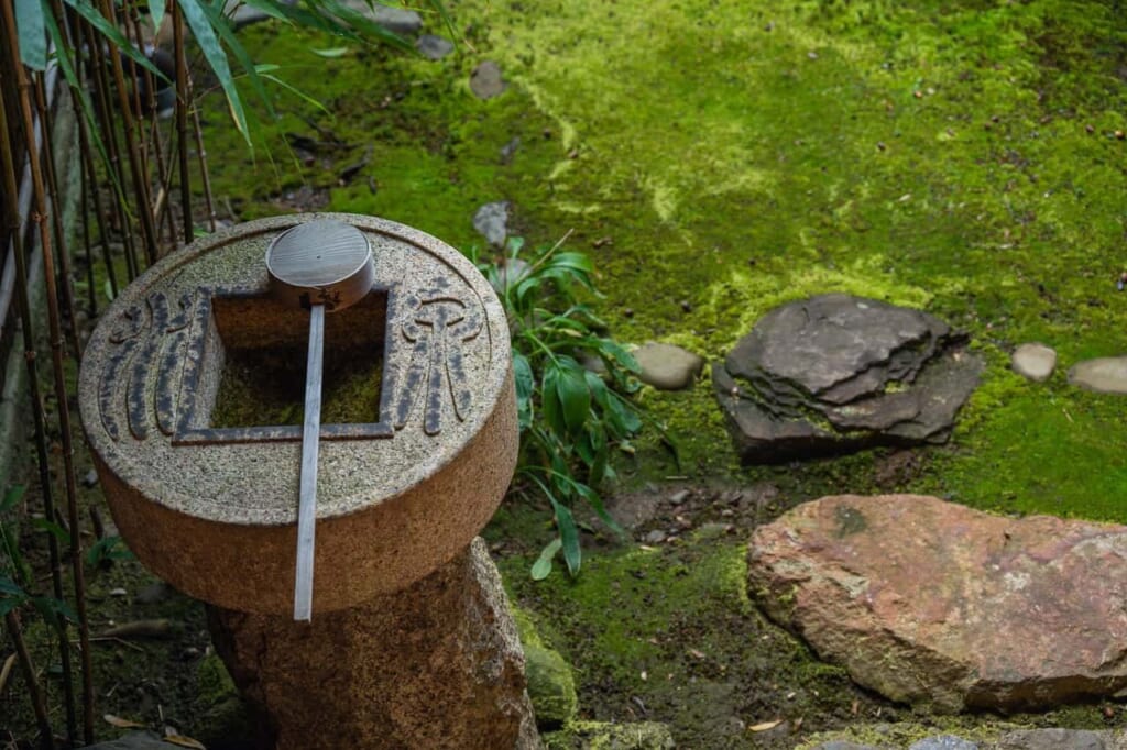 Petit réservoir d'eau dans un jardin japonais