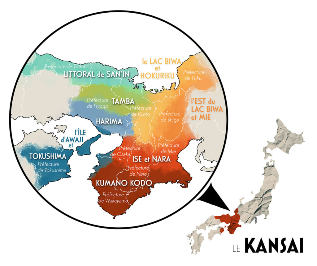 Carte du Kansai et de ses différentes régions