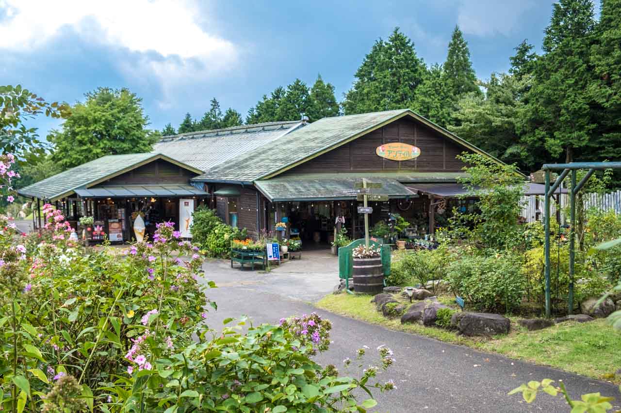 Le parc floral de Kuju compte plus d'une douzaine de boutiques de souvenirs et de restaurants proposant des légumes frais cultivés dans les montagnes de Kuju ou encore des glaces parfumées à la lavande.