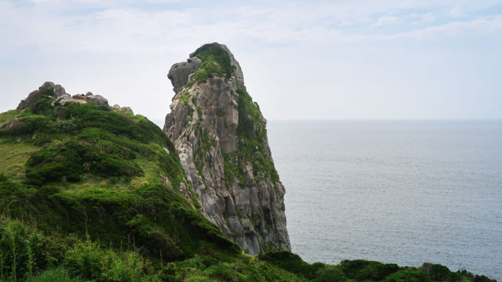 Le rocher en forme de singe de Saruiwa face à la mer de Chine.