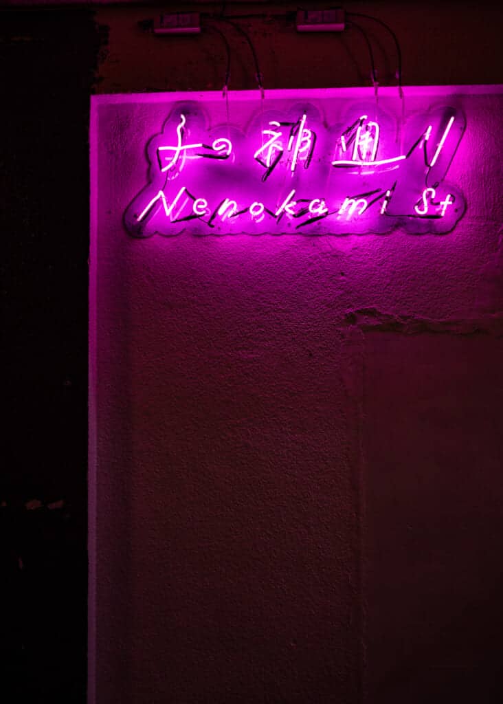 Les néons d'une enseigne dans le quartier de Nishiura au Japon
