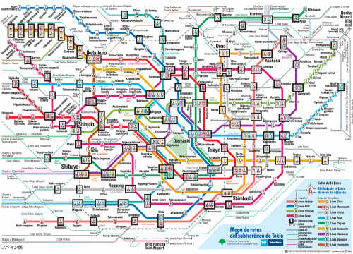 Plano del metro de Tokio en español.