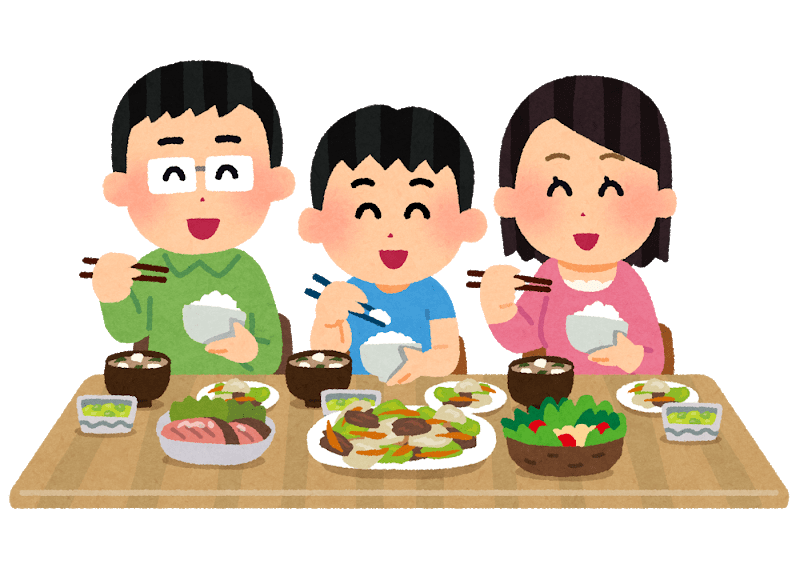 Familia comiendo y diciendo itadakimasu
