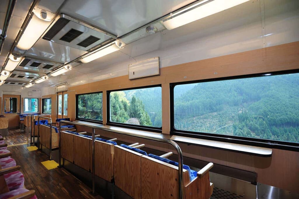 El interior del tren Tenku, ideal para llegar a Koyasan