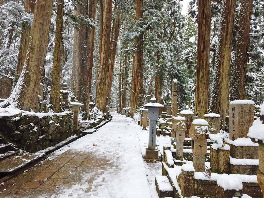Imagen general de Okuno in en Koyasan con nieve