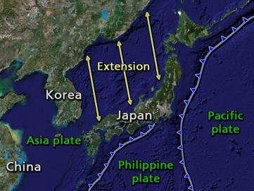 Imagen de satélite de placas tectónicas en Japón