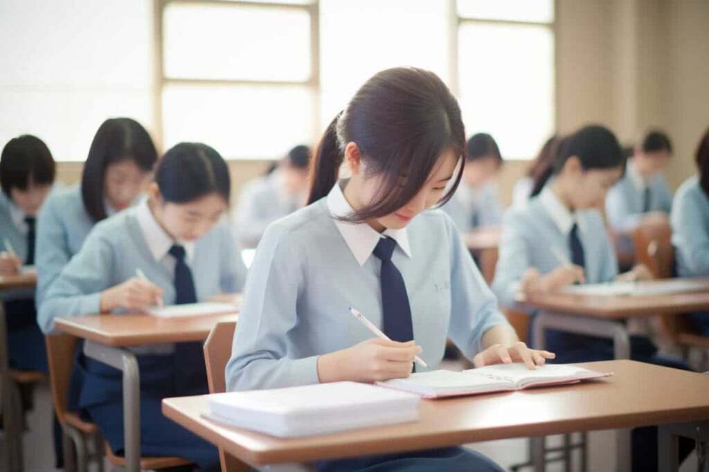 estudiante escribiendo un examen