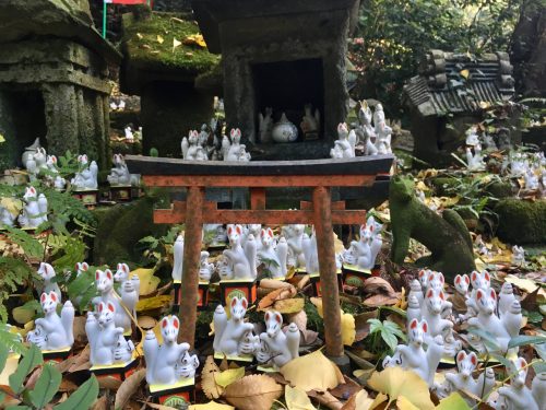 Foxes at the Sasuke Inari Shrine in Kamakura, Japan. 