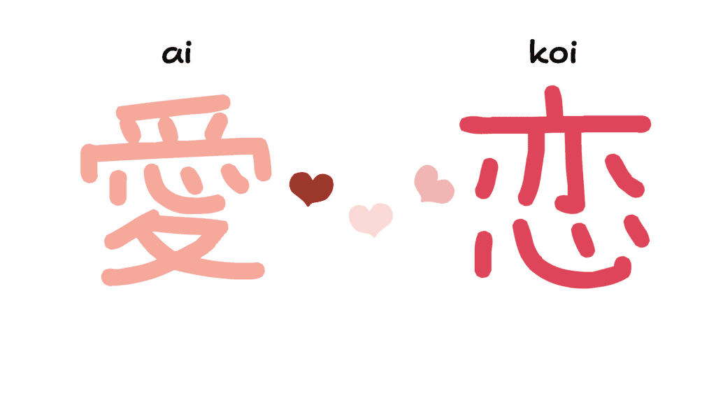 Die beiden Kanji für Liebe, Ai und Koi.