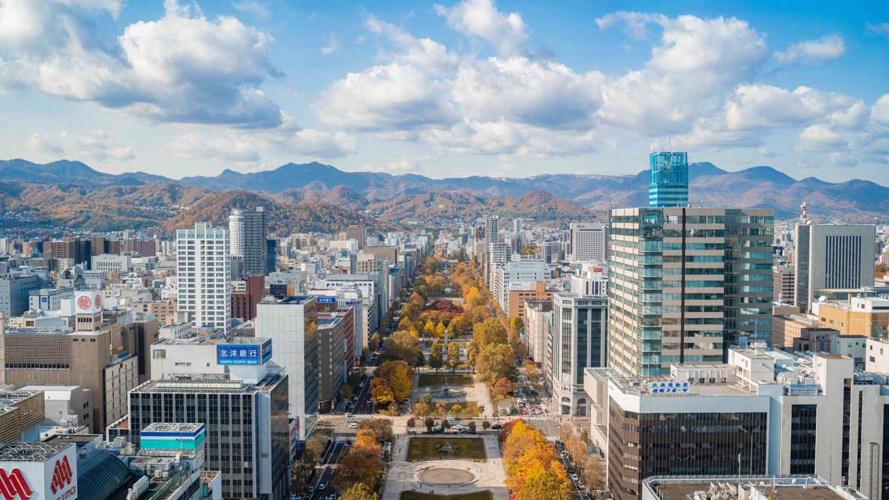 Blick auf die Stadt Sapporo im Herbst.