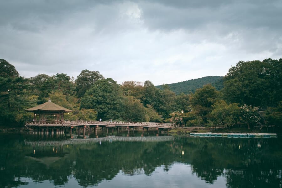 Der Sagi-Ike-Teich und sein Pavillon im Nara-Park.