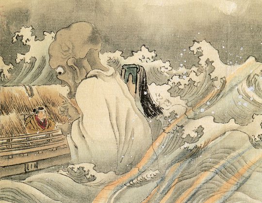 Das Gemälde von Kawanabe Kyosai, einem japanischen Meeresgeist und einem Schiff auf hoher See.
