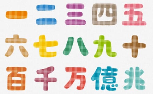 Japanische Zahlen und ihre Kanji.