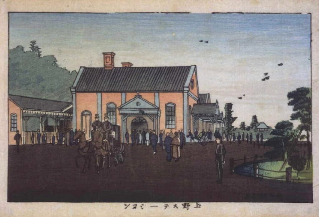 Gemälde der Ueno-Station in Tokio vor 100 Jahren