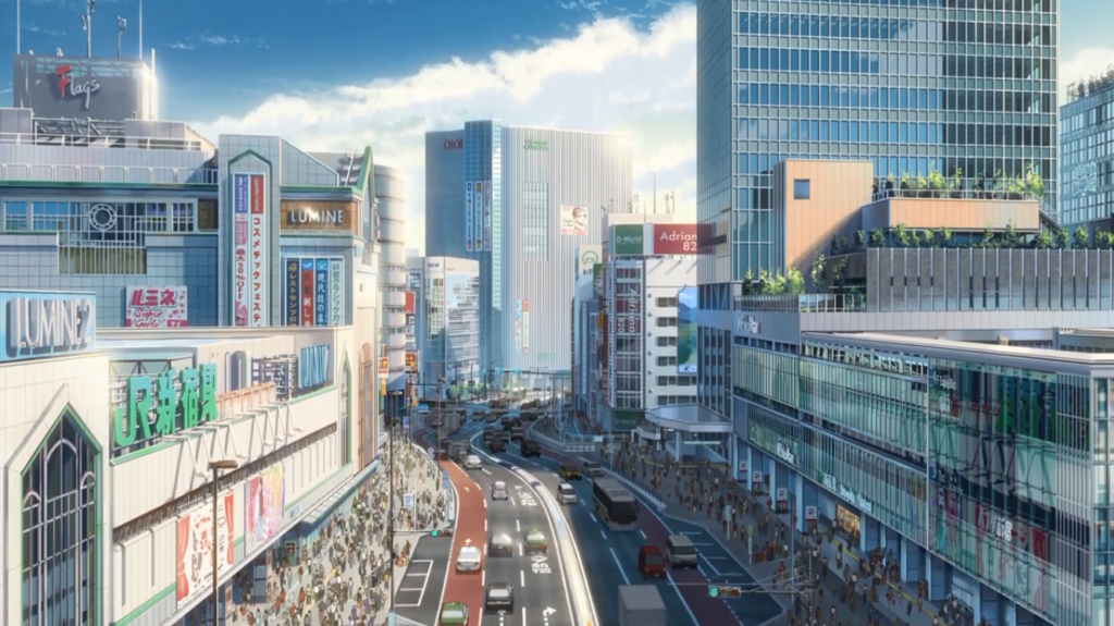 Vista di Shinjuku dal film di animazione "Your Name"