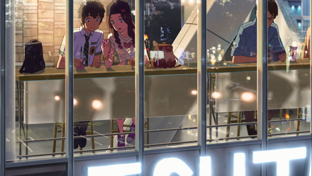 Una scena ambientata da Starbucks dal film di animazione "Your Name"