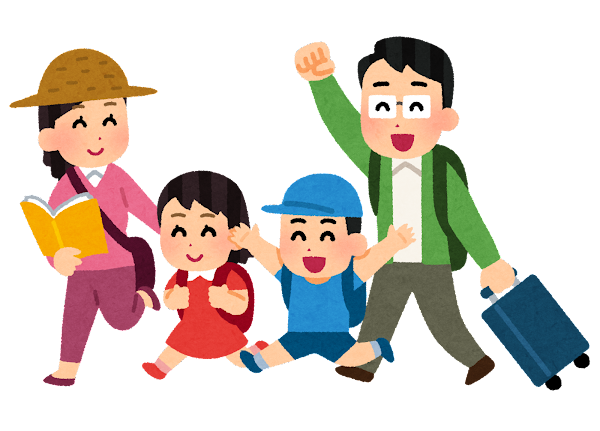 illustrazione di una famiglia giapponese in vacanza