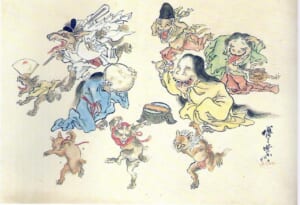 Yokai che sfilano e danzano in "Hyakki Yakō" di Kawanabe Kyōsai