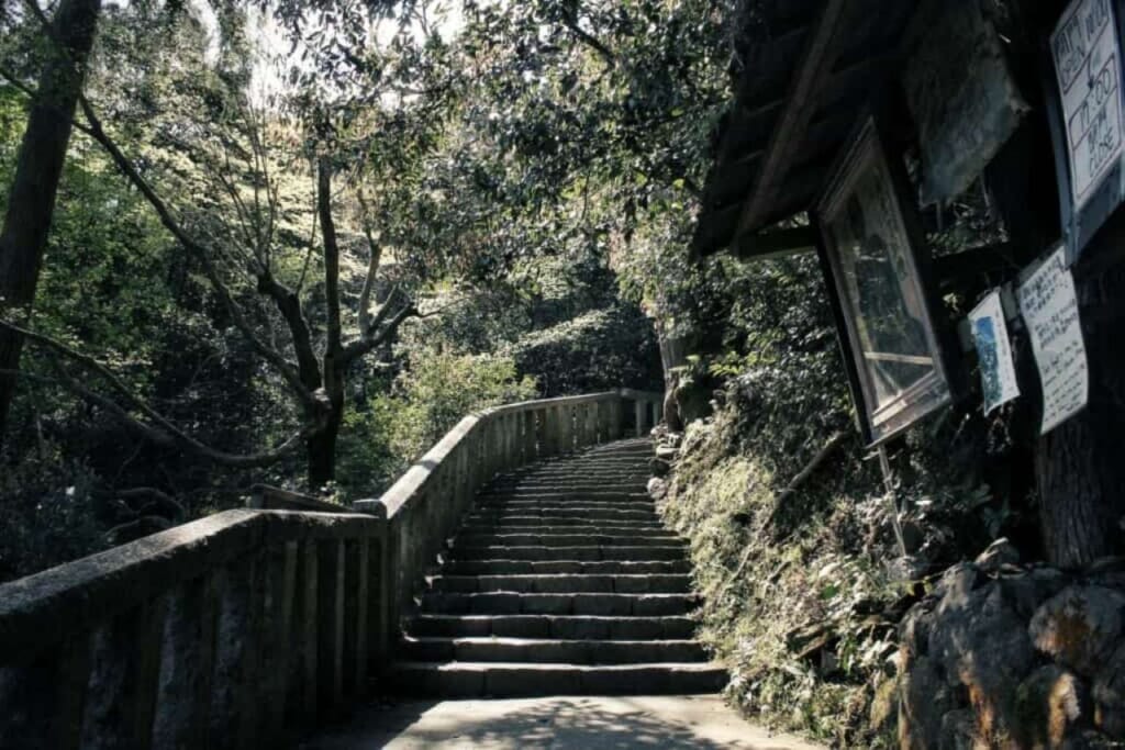 La scalinata che conduce al tempio Daihikaku Senkoji
