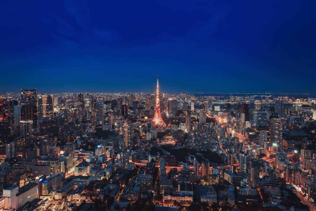Lo skyline di Tokyo di notte